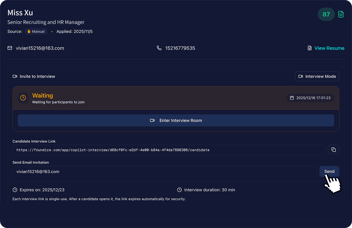 Send a Live Interview